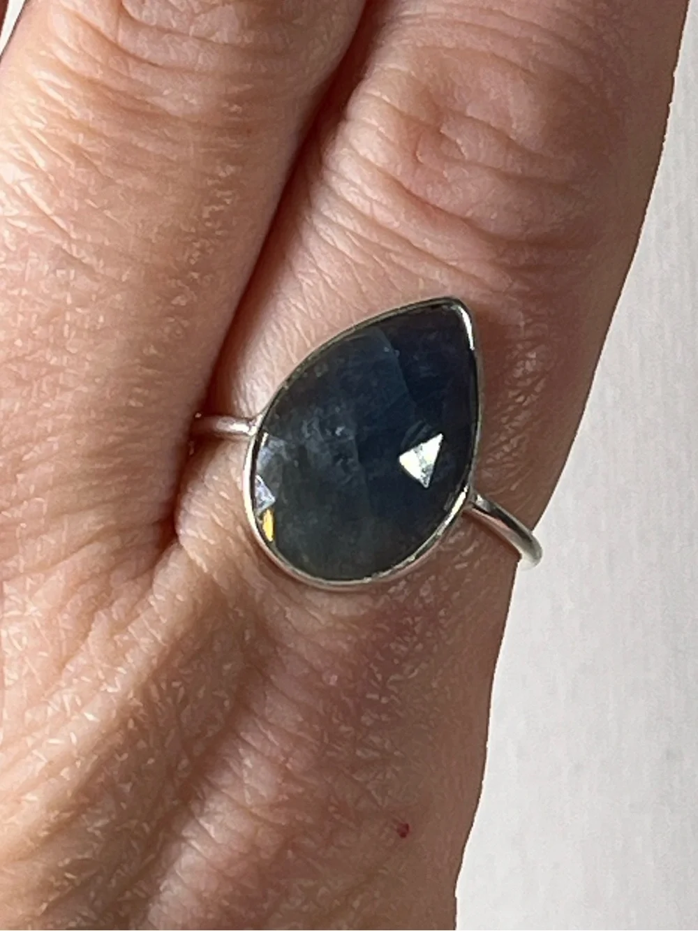 Solid Sterling Silver 925 Sapphire Corundum Gemstone Flat Stacker Ring Size 7.75